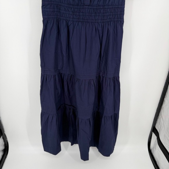 Quince 100% Organic Cotton Poplin Tiered Maxi Dress Women's L Navy Smocked Boho - Picture 7 of 14